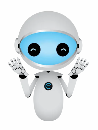 The Ecrion robot mascot, waving